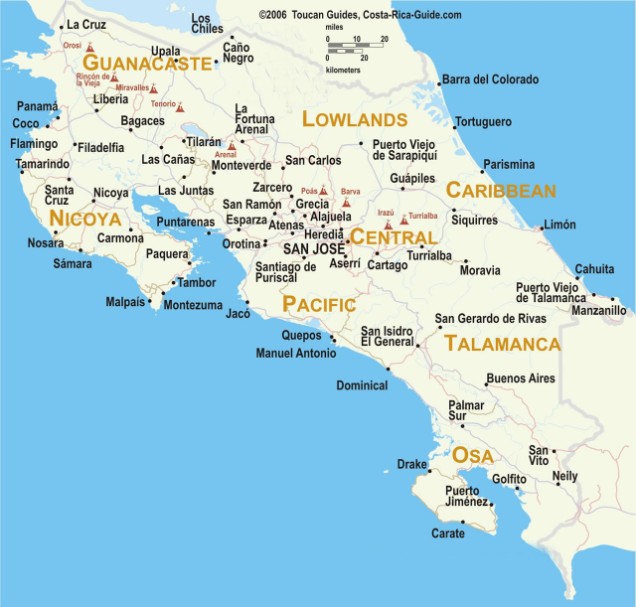 Costarica - Mappa del territorio